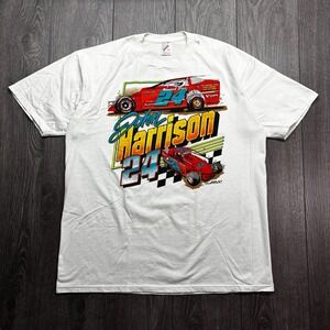 Vintage John Harrison 1990s Nascar Shirt XL White Teddy Bear